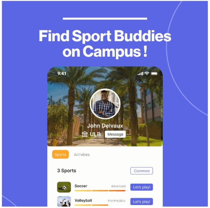 App Nova Sport : profil d'étudiant pour trouver des partenaires de sport sur le campus