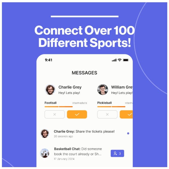 App Nova Sport : écran de messages pour se retrouver parmi plus de 100 sports