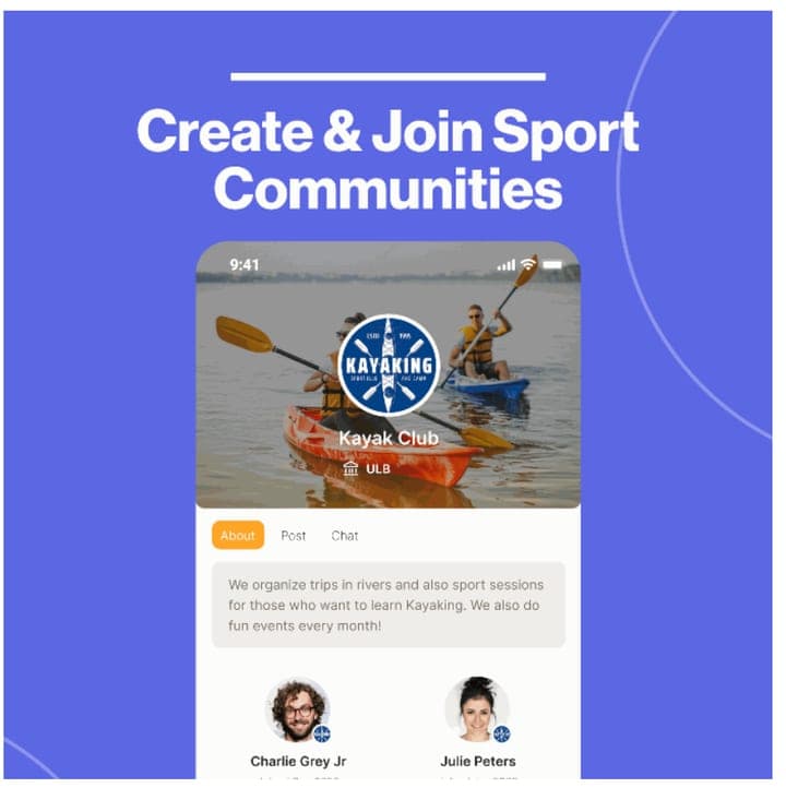App Nova Sport : page communautaire d'un club de kayak